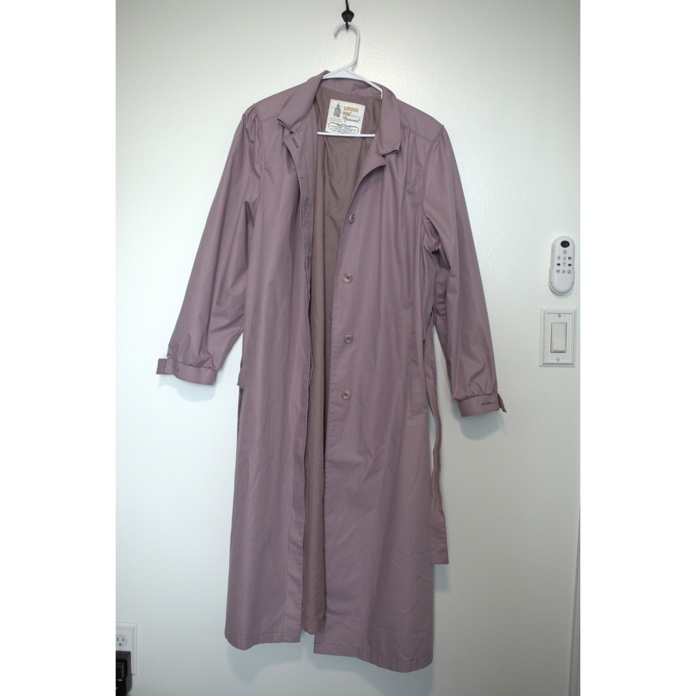 Vintage London Fog Maincoats Mauve Trench Coat Belted Rain Jacket Womens 14 Reg